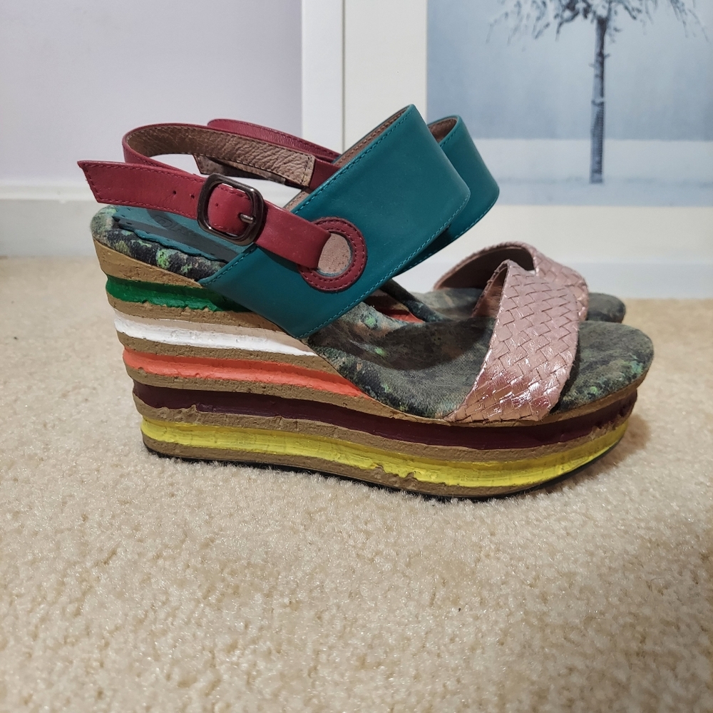 Rainbow leather wedge heels